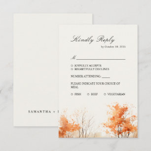 Fall Woodland, Autumn Forest wedding RSVP Card