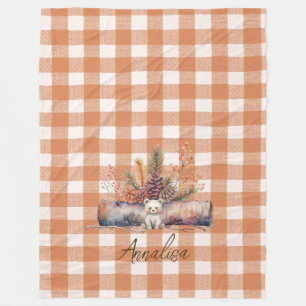 Fall Woodland Bear Rustic Gingham Personalized  Fleece Blanket