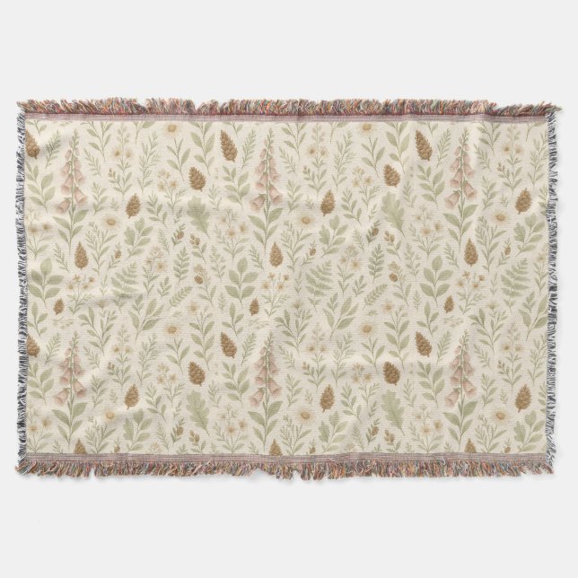 Fall Woodland Botanical Pattern | Autumn Dreams Throw Blanket (Front)