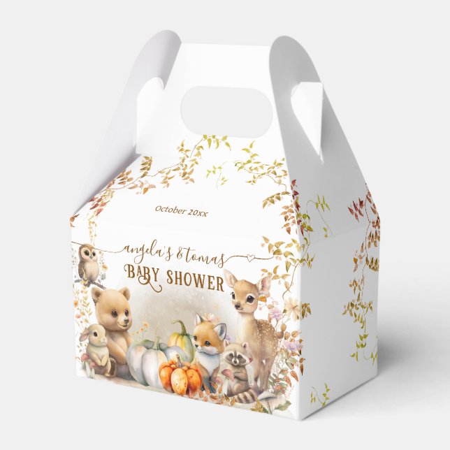 Fall Woodland Little Pumpkin Baby Shower Favor Box (Front Side)