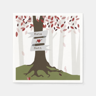 Fall Woodland Wedding Napkins - Red Leaves