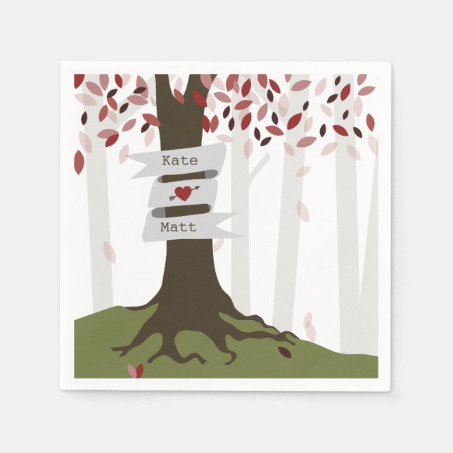 Fall Woodland Wedding Napkins - Red Leaves (Front)