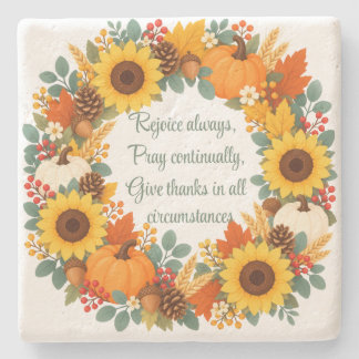 Fall Wreath 1 Thess 5:16-18 Stone Coaster