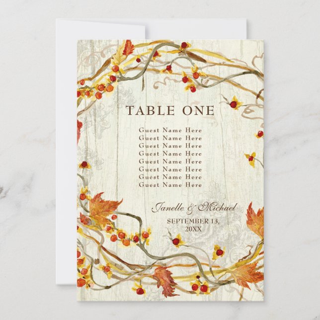 Fall Wreath Bittersweet Rustic Wedding Numbers Invitation (Front)