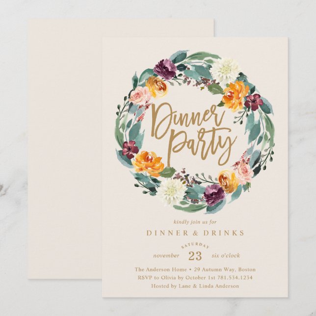 Fall Wreath Dinner Party Invitation (Front/Back)
