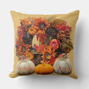 Fall wreath pumpkin decor throw pillow