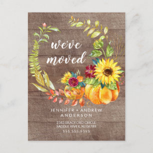 Fall Wreath Sunflower Pumpkin Moving Announcement Postcard