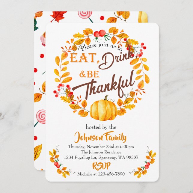 Fall Wreath Thanksgiving Dinner Invitation (Front/Back)