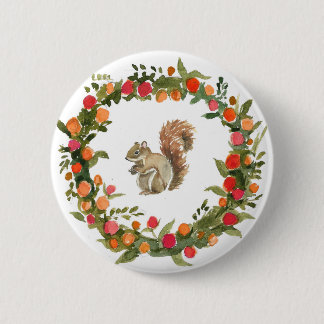 Fall wreath with squirrel watercolour 2 inch round button