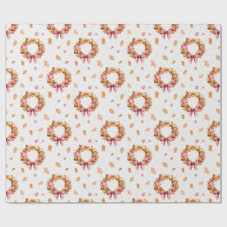 Fall Wreaths Watercolor Wrapping Paper – Pink Bows