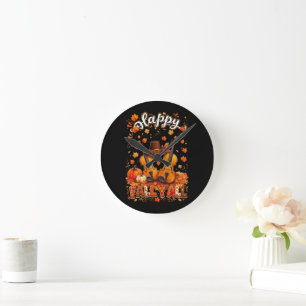 Fall Y'all Thanksgiving Violin Autumn Leaves Round Clock