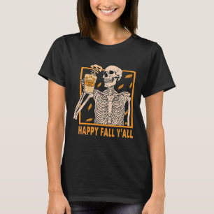 Fall Yall Women Halloween Skeleton Pumpkin Spice T-Shirt
