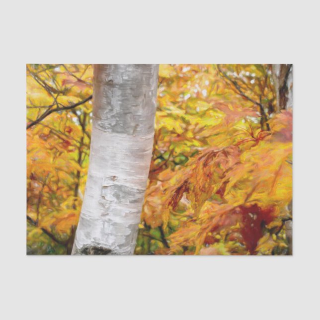 Fall Yellow Painted Forest Leaves Birch Tree Tissue Paper (Front)