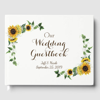 Fall Yellow Sunflower Rustic Barn Wedding Guest Book