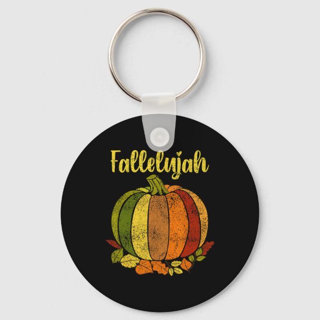 Fallelujah Fall Pumpkin Retro Distressed Autumn Ha Keychain (Front)