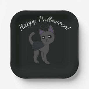 Fallen angel Cat Happy Halloween Paper Plate