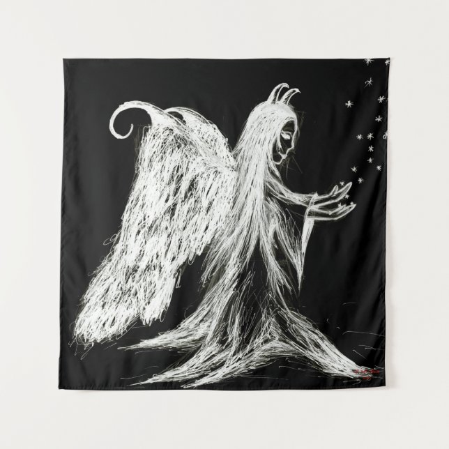fallen angel demon drawing sketch modern art black tapestry (Front)