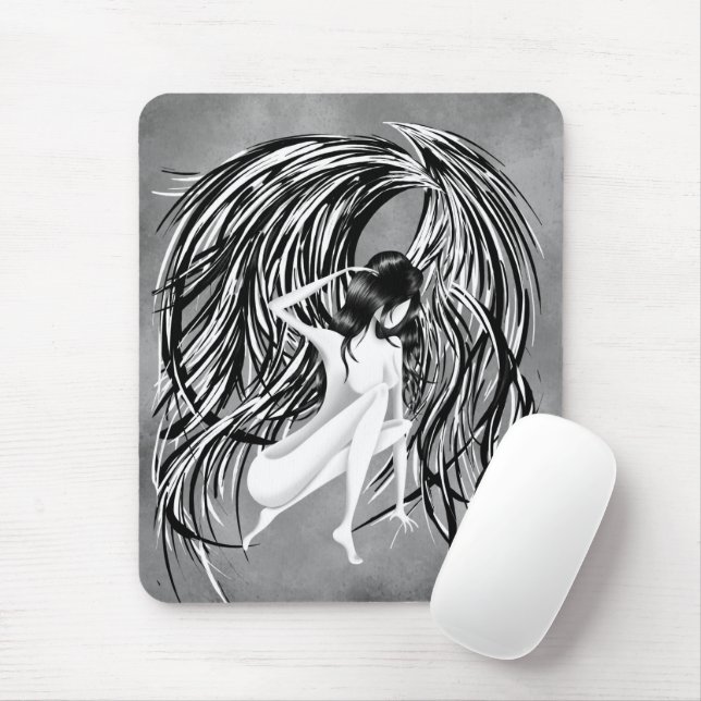 Fallen Angel Grey Monochrome  Mouse Pad (With Mouse)