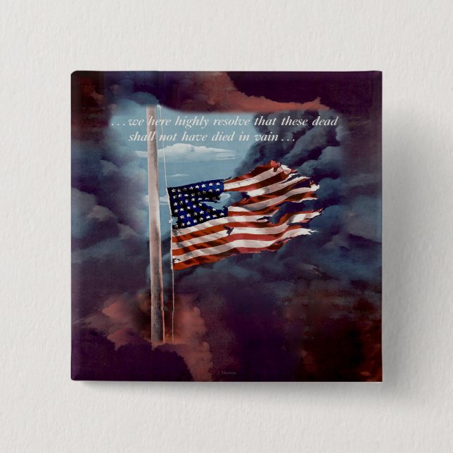 Fallen But Not Forgotten Smoke and Torn Flag 2 Inch Square Button (Front)