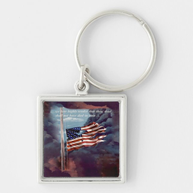 Fallen But Not Forgotten Smoke and Torn Flag Keychain (Front)