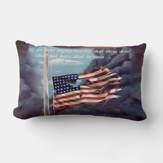 Fallen But Not Forgotten Smoke and Torn Flag Lumbar Pillow (Front)