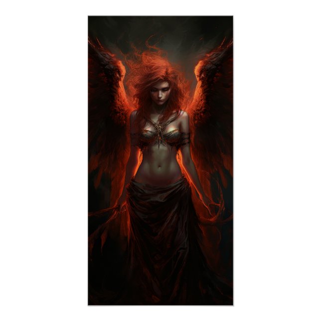 Fallen Fire Angel – Dark Fantasy Poster Art (Front)