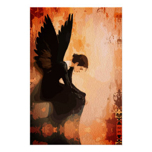 Fallen Grace – Melancholic Angel Reflection Poster