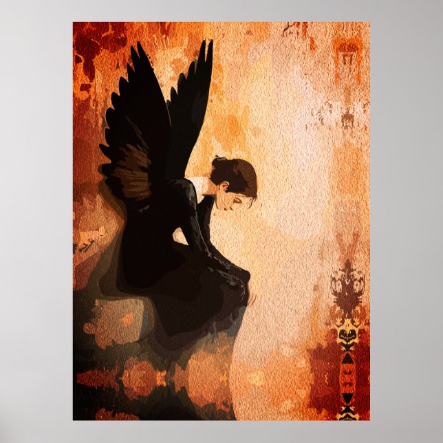 Fallen Grace – Melancholic Angel Reflection Poster (Front)