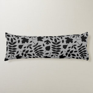 Fallen Leaves Big Pattern Black on Grey Body Pillow