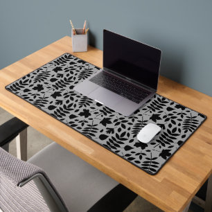 Fallen Leaves Big Pattern Black on Grey Desk Mat