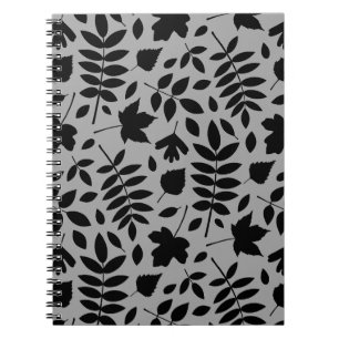 Fallen Leaves Big Pattern Black on Grey Notebook