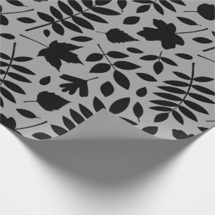 Fallen Leaves Big Pattern Black on Grey Wrapping Paper