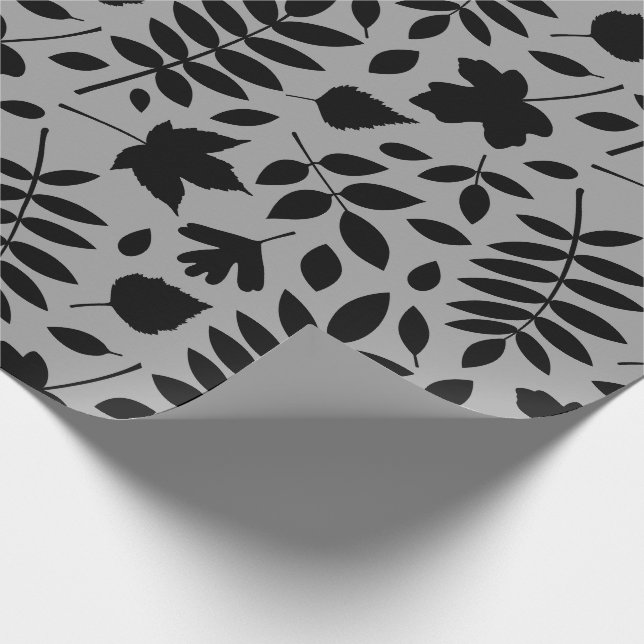 Fallen Leaves Big Pattern Black on Grey Wrapping Paper (Corner)
