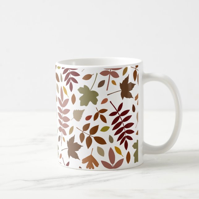 Fallen Leaves Big Pattern Fall Colours on White Coffee Mug (Right)