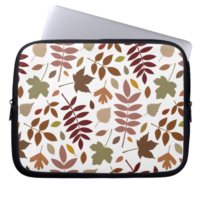 Fallen Leaves Big Pattern Fall Colours on White Laptop Sleeve (Front)