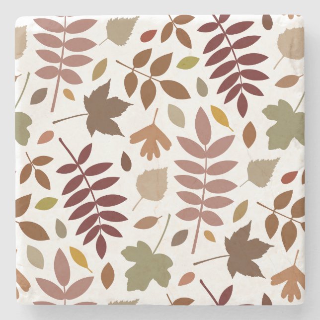 Fallen Leaves Big Pattern Fall Colours on White Stone Coaster (Front)
