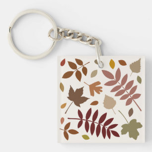 Fallen Leaves Design Fall Colors on Cream Keychain