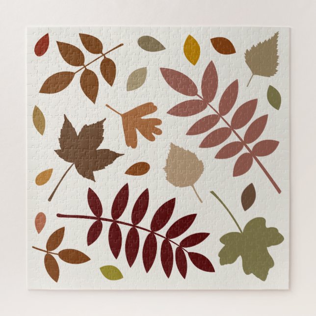Fallen Leaves Design Fall Colours on Cream Jigsaw Puzzle (Vertical)