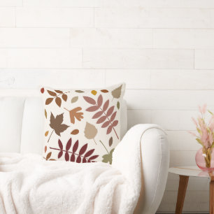 Fallen Leaves Design Fall Colours on Cream Throw Pillow