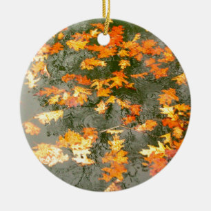 fallen leaves in rain ceramic ornament