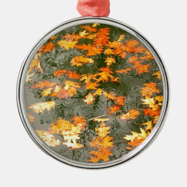 Fallen leaves in rain Thunder_Cove Metal Ornament (Front)