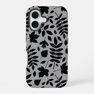 Fallen Leaves Lg Pattern Black on Grey iPhone 16 Case