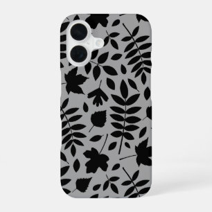 Fallen Leaves Lg Pattern Black on Grey iPhone 16 Case