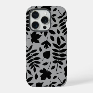 Fallen Leaves Lg Pattern Black on Grey iPhone 15 Pro Case