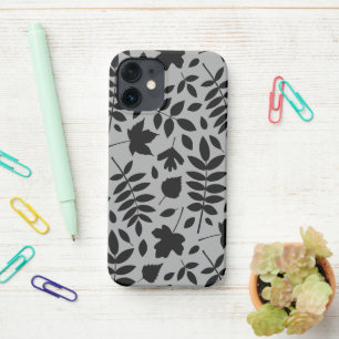 Fallen Leaves Lg Pattern Black on Grey iPhone 12 Mini Case