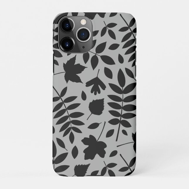 Fallen Leaves Lg Pattern Black on Grey iPhone Case (Back)