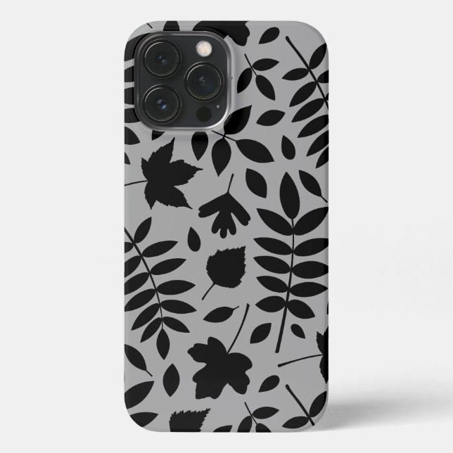 Fallen Leaves Lg Pattern Black on Grey iPhone Case (Back)