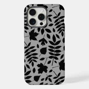 Fallen Leaves Lg Pattern Black on Grey iPhone 15 Pro Max Case