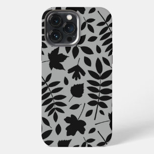 Fallen Leaves Lg Pattern Black on Grey iPhone 13 Pro Max Case