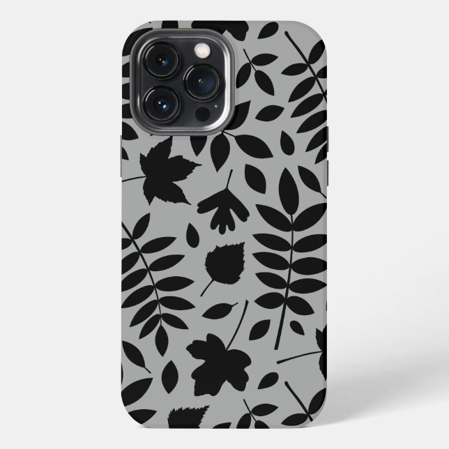 Fallen Leaves Lg Pattern Black on Grey iPhone Case (Back)